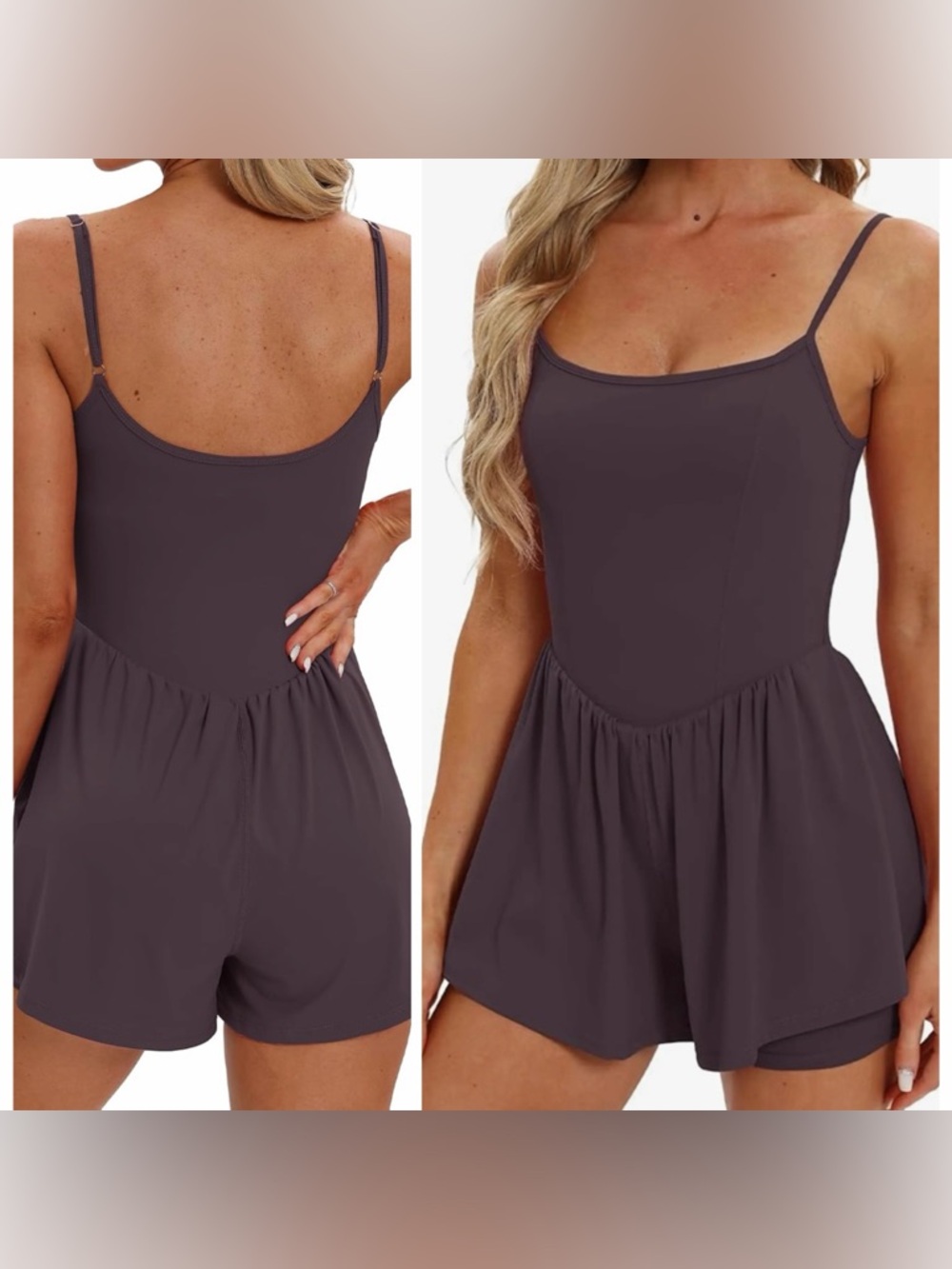 Beaully Summer Sleeveless Athletic Rompers Spaghetti Strap Double Lined Purple S